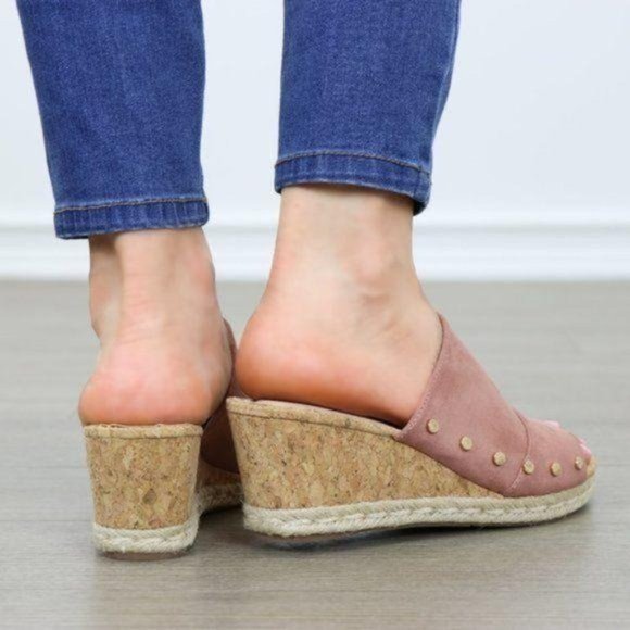Suede Slip On Cork and Espadrille Wedge Sandal - Picture 4 of 6